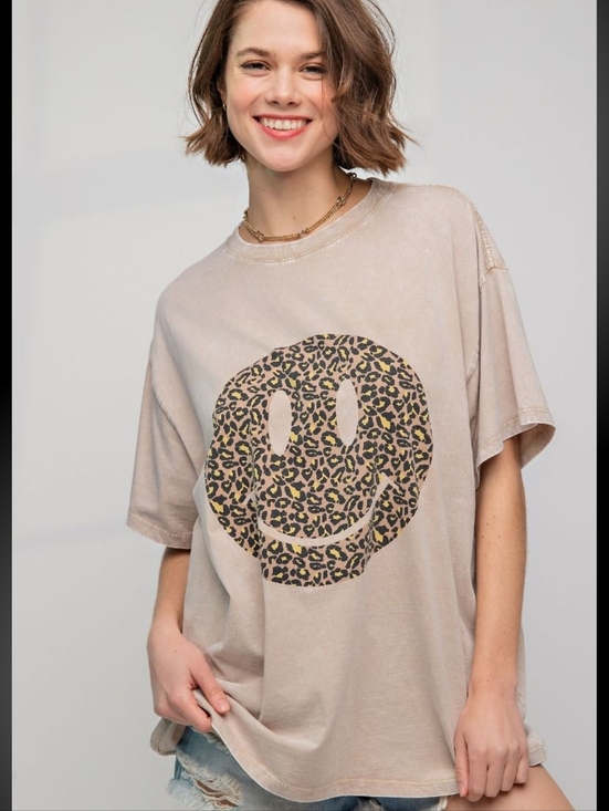 Tops - 183 | Khaki Animal Print Happy Tee